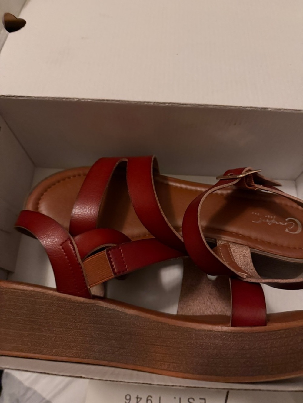 Cato Red Strappy Wedge Sandals